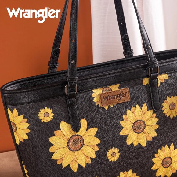 Wrangler Sunflower Print Tote Bag Black - Picture 3 of 5